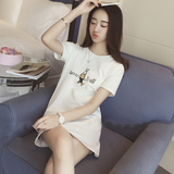 夏季韩版修身显瘦可爱卡通中长款短袖t恤百搭体恤包臀打底衫女装