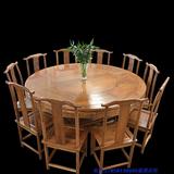 仿古实木圆桌特价酒店家具饭店实木大圆桌中式实木榆木餐桌椅组合