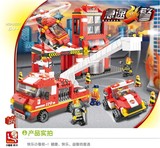 火警消防队系列拼装积木玩具 益智拼插军事模型男孩礼品消防车
