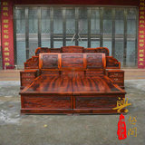 红木家具老挝大红酸枝双人床实木雕山水大床明清古典带箱体双人床