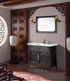 中式仿古浴室柜组合现代落地橡木卫浴柜卫生间洗手盆洗脸盆柜整体