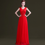 晚礼服2015冬季新款结婚礼服大红色长款双肩敬酒服伴娘服宴会礼服