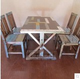 法式乡村仿旧家具 餐桌 米字腿餐桌 欧式餐桌实木 美式彩色四人桌