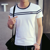 ZARA夏季新款条纹短袖男装潮流韩版修身圆领短袖T恤简单时尚