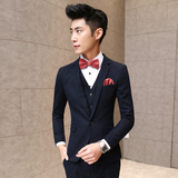 韩版黑色西服三件套装男 新郎结婚礼服西装 青年求职面试商务正装