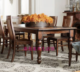 实木餐桌椅组合6人 可折叠伸缩美式长方形胡桃木餐桌圆桌小户型