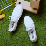 2016夏季皮面白鞋女 平底韩版系带小白鞋白色帆布鞋纯色运动鞋子