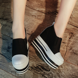 2016夏季新款低帮鞋女鞋脚纯色韩版内增高松紧单鞋厚底松糕帆布鞋