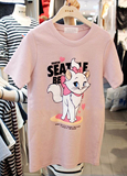 韩国代购东大门春夏套头厚款可爱粉色猫咪短袖T恤打底衫上衣潮女