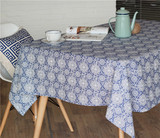 青花瓷 中国风 蓝白印染 新中式 棉麻 仿扎染蜡染 桌布 盖布 台布
