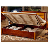 木1.8米双人床真皮软包靠背高箱储物床新中式婚床1.5实木床全胡桃