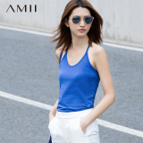 Amii夏装低胸吊带背心女夏外穿修身短款百搭棉上衣弹力性感打底衫