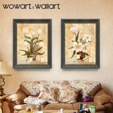 WOWART 美式客厅装饰画复古花卉油画实木框挂画玉兰花客厅装饰画