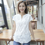 欧意韩2016夏季新品韩范中长款上衣女装棉T恤白色衬衫修身打底衫