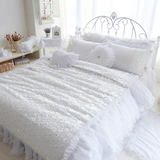 韩国梦幻床单蕾丝四件套白色2米床品 样板房套件结婚床上用品纯棉