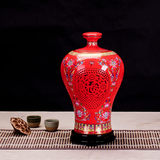 景德镇红花镂空陶瓷酒瓶 2斤3斤5斤装陶瓷酒瓶收藏 密封白酒酒坛