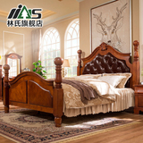 林氏家具复古美式乡村大床软靠1.8米双人床 欧式松木床B4133-PC