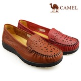 Camel/骆驼2016夏季新款休闲舒适平底柔软皮鞋镂空女鞋A161314043