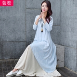 2016新款春装长袖女装长裙波西米亚棉麻文艺民族风复古连衣裙韩版