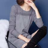 2015秋冬季新款品牌女装保暖修身中长款加厚加绒打底衫长袖蕾丝衫