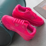 韩国春夏骚粉色女鞋跑步鞋荧光玫红亮色防滑厚底增高休闲运动女鞋