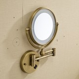 全铜美容镜 浴室卫生间化妆镜 双面仿古LED灯放大壁挂折叠伸缩镜