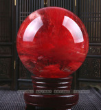 鉴晶号红水晶摆件风水球 天然水晶原石熔炼球鸿运当头红水晶球
