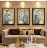 纯手绘油画客厅餐组合花卉三联卧室装饰有框壁画挂画简约现代中式