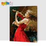 【佳彩天颜】 diy数字油画 客厅人物大幅手绘填色装饰画 提琴女孩