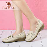 Camel/骆驼女鞋2016春季牛皮浅口单鞋舒适休闲坡跟鞋圆头低帮鞋女