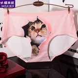 3D猫咪中腰女士内裤一片式无痕冰丝内裤喵星人防走光少女纯棉内裤