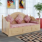 【际然】全实木沙发床推拉床简约现代全松木抽拉坐卧两用床可定制