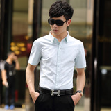 美特斯2015夏季男装青年男士寸衫日系邦威复古衬衣服卡賓短袖衬衫