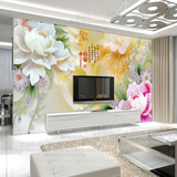 3D玉雕浮雕牡丹花卉壁纸客厅电视背景墙卧室沙发墙纸古典装饰壁画