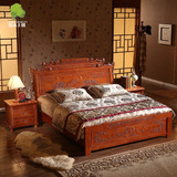 中式明清仿古典雕花橡木实木床1.8米双人雕花气动高箱储物实木床