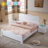 白色实木床高箱气压储物橡木床双人床婚床1.5/1.8米套房家具 三包