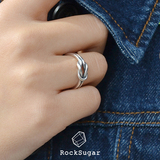 RockSugar925纯银欧美个性简约复古素银泰银仿古绳结开口戒指指环