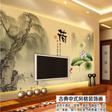 中式国画山水荷花3D立体墙纸电视背景墙客厅卧室无缝壁画墙纸壁纸