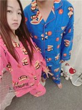春秋情侣居家服韩版亲子可爱大嘴卡通猴睡衣男女长袖大码pink套装