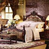 美式实木雕花床高档别墅双人床床头柜床尾凳组合欧式定制家具床