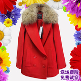 太平鸟女装2015冬季新品 气质貉子毛领毛呢外套 中长款羊毛呢大衣