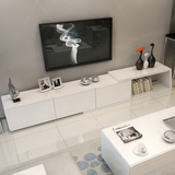 电视柜客厅家具 现代简约 创意白色烤漆可伸缩茶几电视柜组合套