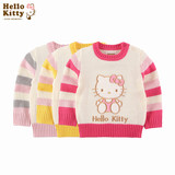 Hello Kitty正品女童圆领套头毛衣线衫冬保暖针织衫羊毛线衣条纹