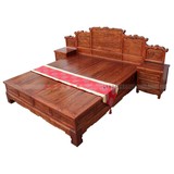 明清仿古家具  主卧大床古典雕花 卧室床带储物功能双人床榆木