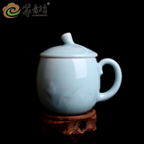 龙泉青瓷茶具茶杯陶瓷水杯办公室茶杯带盖绿茶杯子泡茶杯荷塘月色