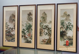中式苏绣山水艺绫手工刺绣国画古代客厅沙发装饰壁画有框四条挂屏
