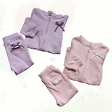 2015春季女童连帽蝴蝶结可爱粉色紫色卫衣套装