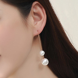 韩国珍珠流苏耳坠长款气质简约双面耳钉大小耳环女防过敏珍珠耳线