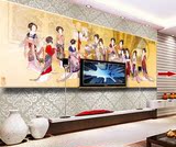 3D大型壁画 中式国画风格 古典美女墙纸电视背景墙壁纸墙布