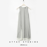 Attav2016修身设计春夏季推荐麻灰色层次拼接假两件长裙连衣裙OP